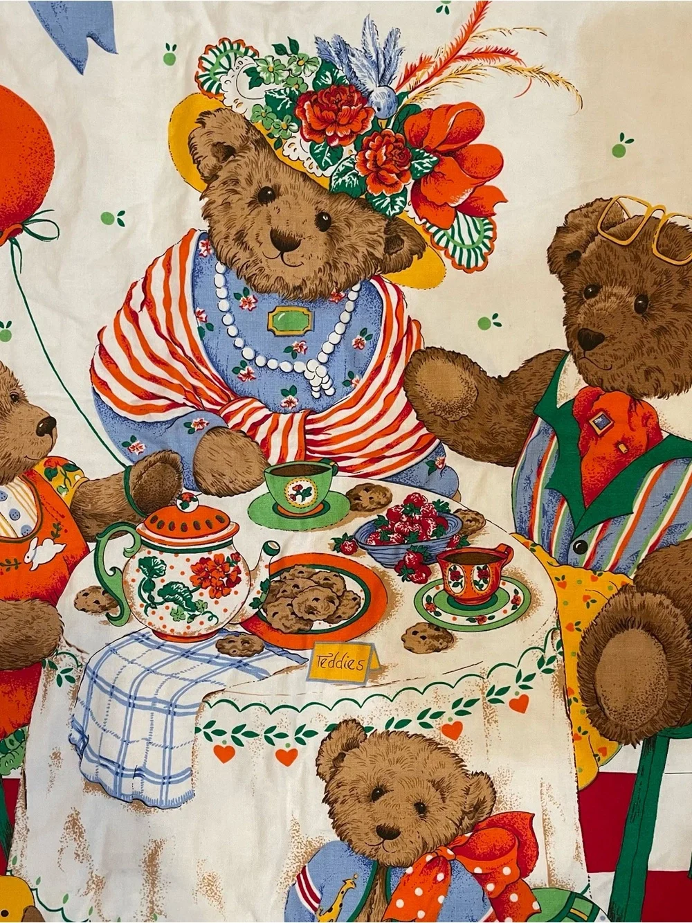 Vtg VIP TEDDIE'S TEA PARTY CRAFTING PANEL Crib  Quilt Wall Hanging 32”x 45”